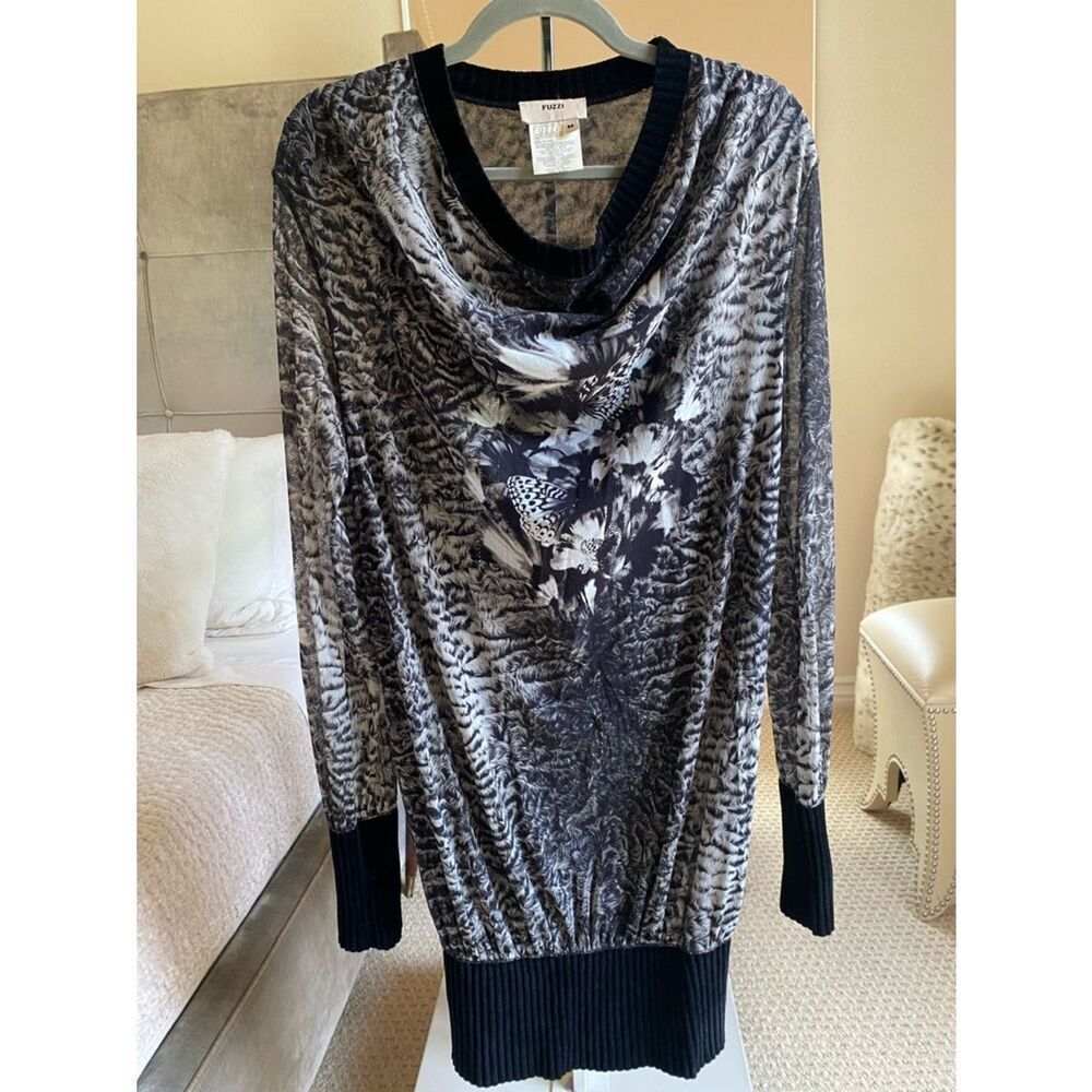 Fuzzi Black & Gray Printed Velvet Mini Dress